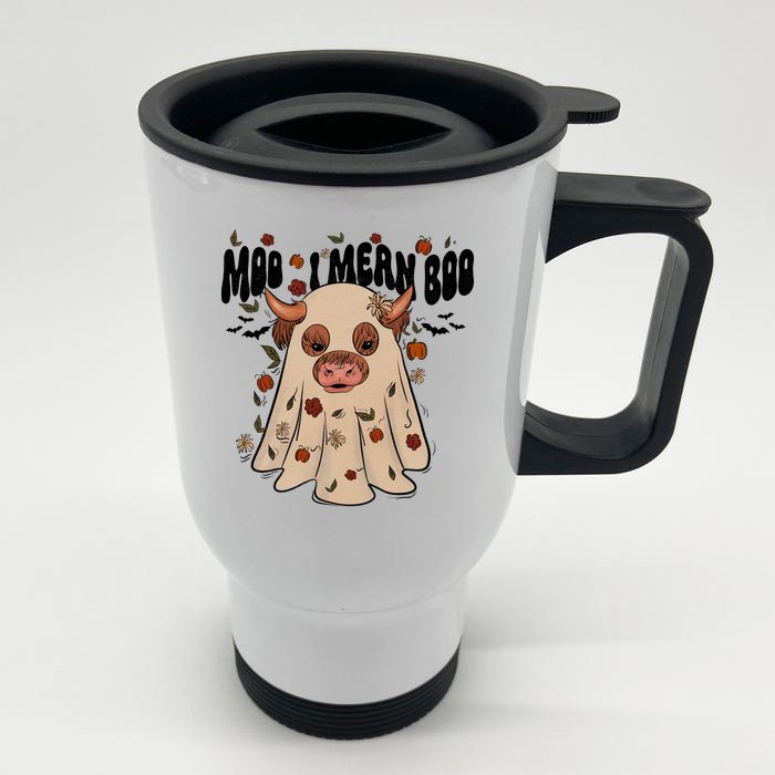 Moo I Mean Boo Funny Halloween Pig Ghost Front & Back Stainless Steel Travel Mug