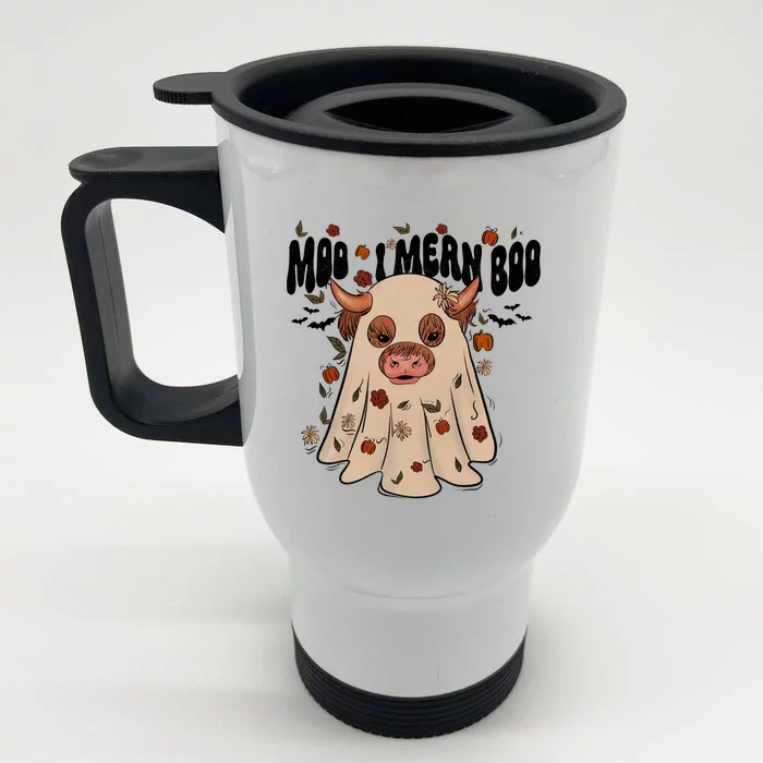 Moo I Mean Boo Funny Halloween Pig Ghost Front & Back Stainless Steel Travel Mug