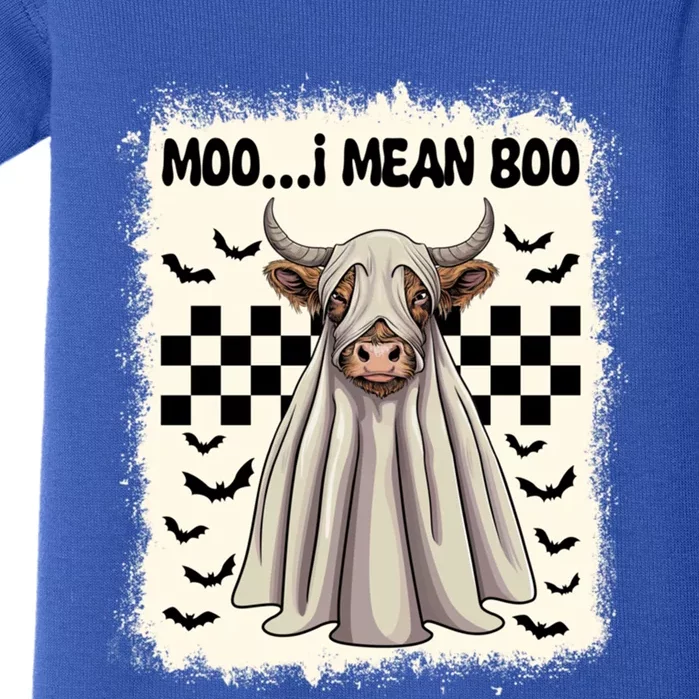 Moo I Mean Boo Ghost Highland Cow Halloween Spooky Season Gift Baby Bodysuit