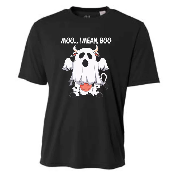 Moo I Mean Boo Ghost Cow Funny Halloween Cooling Performance Crew T-Shirt