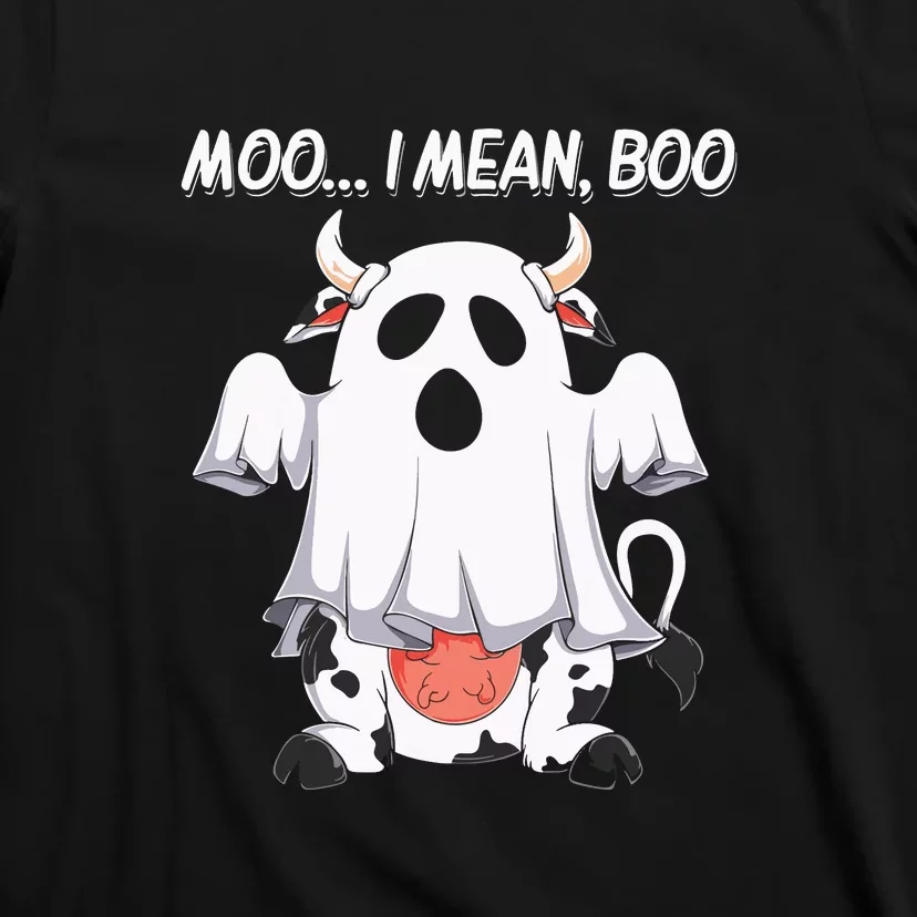 Moo I Mean Boo Ghost Cow Funny Halloween T-Shirt