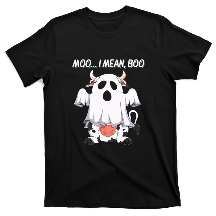 Moo I Mean Boo Ghost Cow Funny Halloween T-Shirt