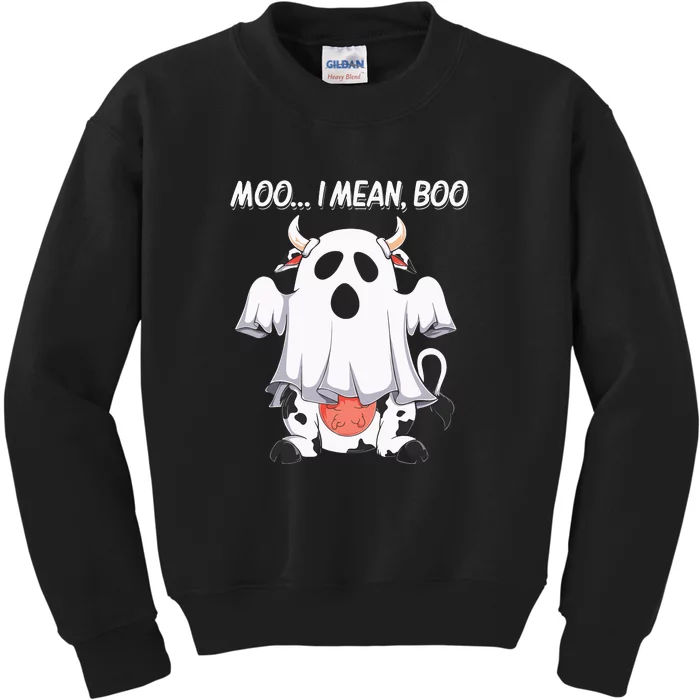 Moo I Mean Boo Ghost Cow Funny Halloween Kids Sweatshirt