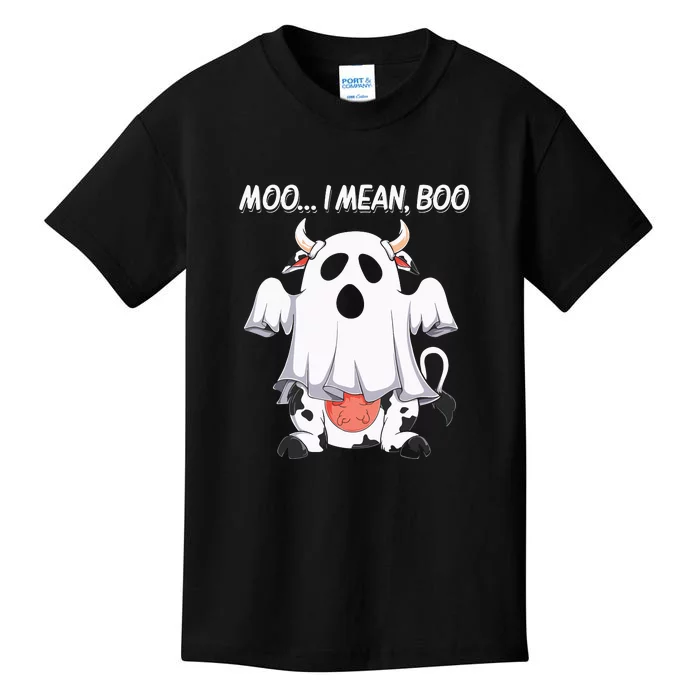 Moo I Mean Boo Ghost Cow Funny Halloween Kids T-Shirt