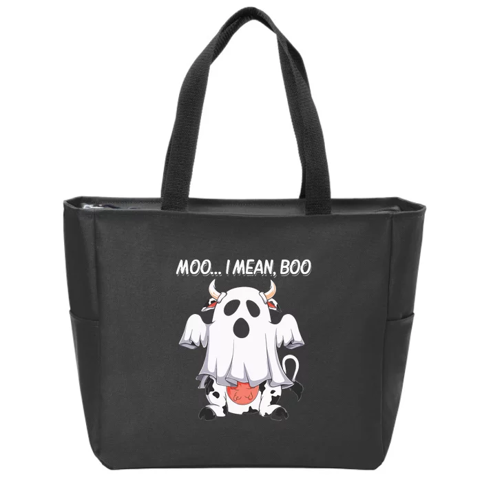 Moo I Mean Boo Ghost Cow Funny Halloween Zip Tote Bag