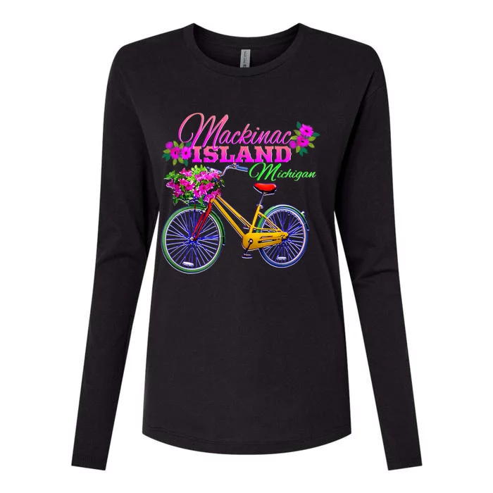 Mackinac Island Michigan Vintage Bike Flowers Womens Cotton Relaxed Long Sleeve T-Shirt