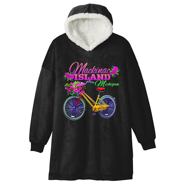 Mackinac Island Michigan Vintage Bike Flowers Hooded Wearable Blanket