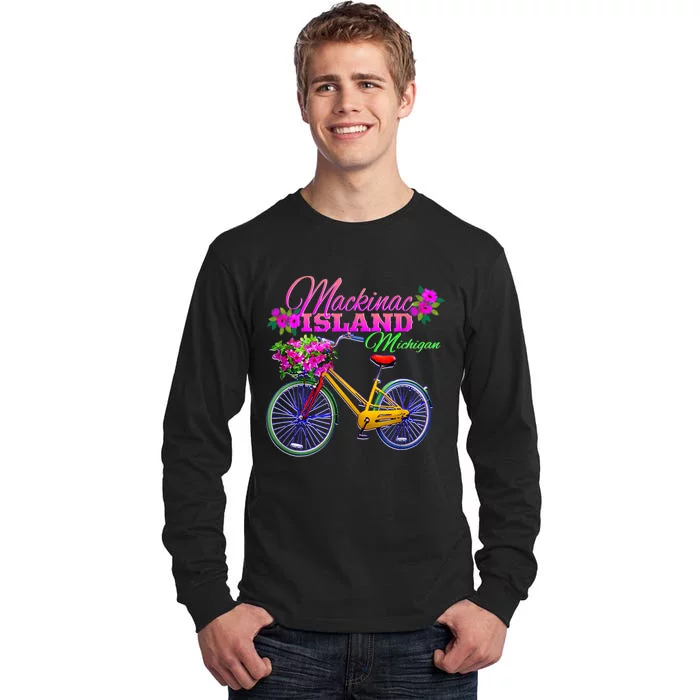 Mackinac Island Michigan Vintage Bike Flowers Tall Long Sleeve T-Shirt