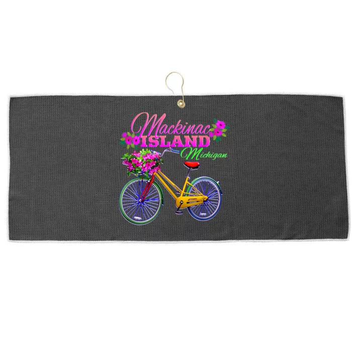 Mackinac Island Michigan Vintage Bike Flowers Large Microfiber Waffle Golf Towel