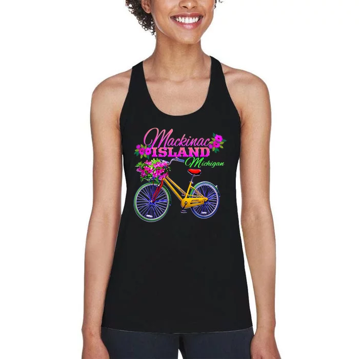 Mackinac Island Michigan Vintage Bike Flowers Women's Racerback Tank