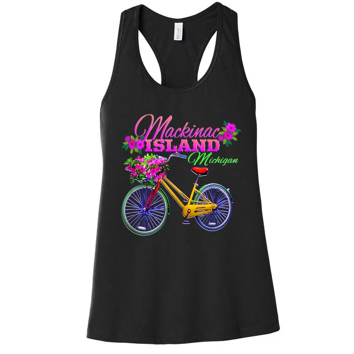 Mackinac Island Michigan Vintage Bike Flowers Women's Racerback Tank