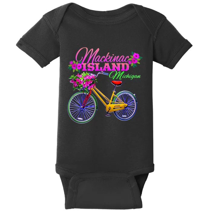 Mackinac Island Michigan Vintage Bike Flowers Baby Bodysuit