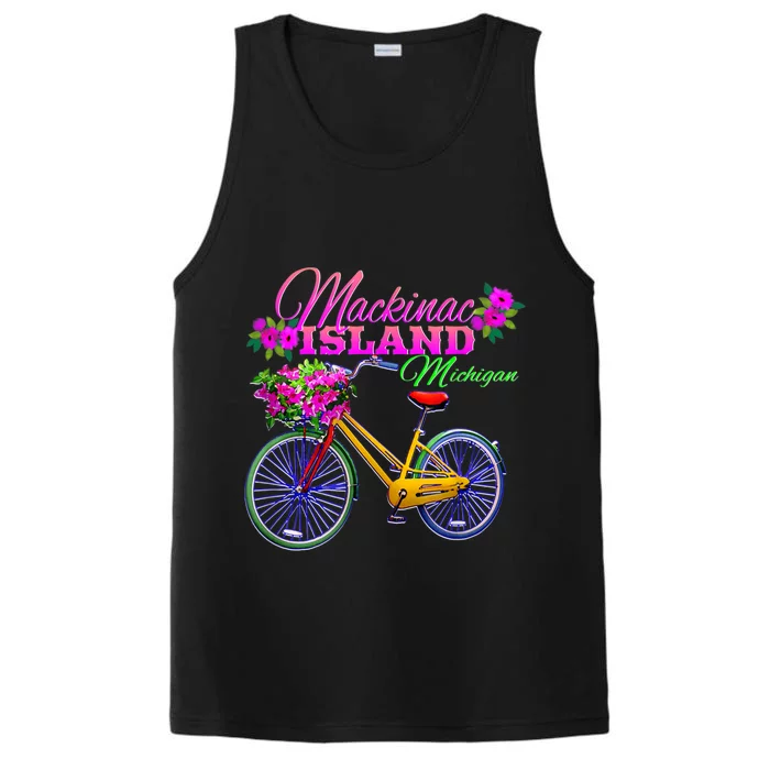 Mackinac Island Michigan Vintage Bike Flowers Performance Tank