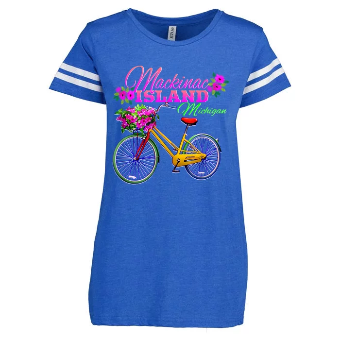 Mackinac Island Michigan Vintage Bike Flowers Enza Ladies Jersey Football T-Shirt