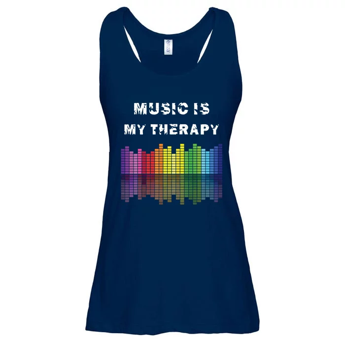 Music Is My Therapy Equalizer DJ Musical Quotes Gift Ladies Essential Flowy Tank