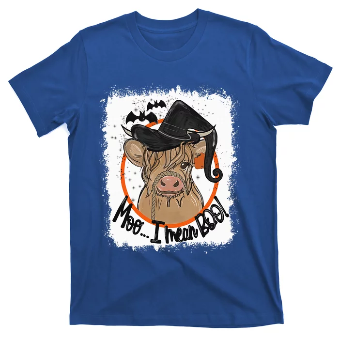 Moo I Mean Boo Ghost Witch Cow Bleached Funny Halloween T-Shirt