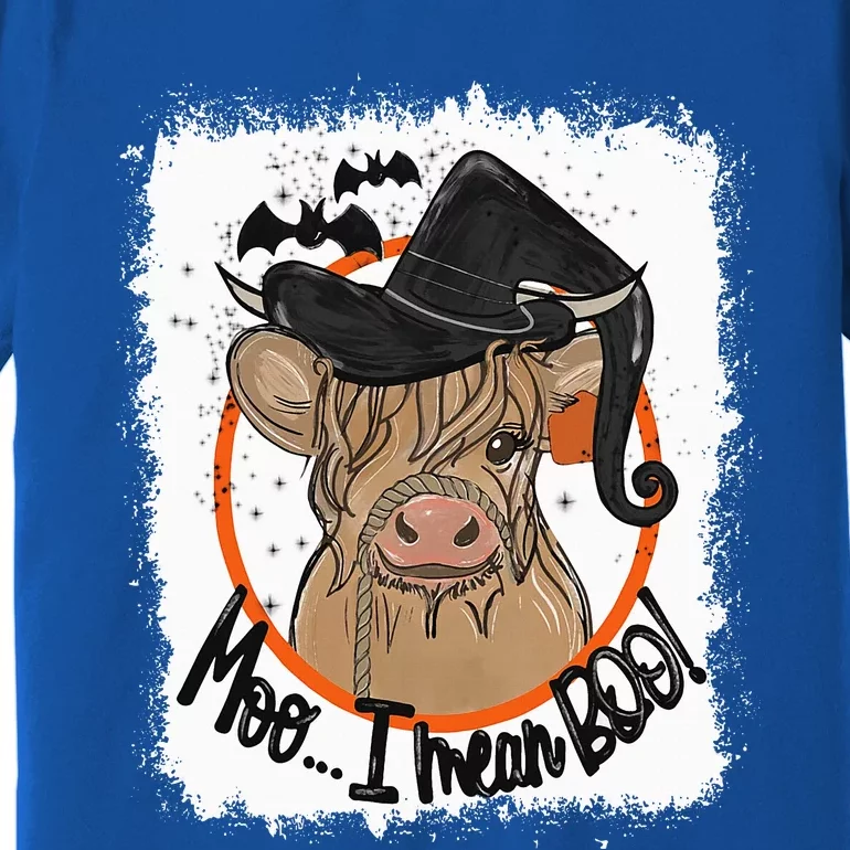 Moo I Mean Boo Ghost Witch Cow Bleached Funny Halloween Premium T-Shirt