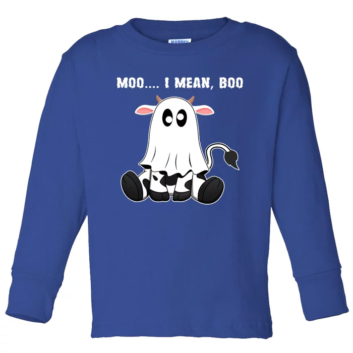 Moo I Mean Boo A Halloween Costume Boo Ghost Cow Cute Gift Toddler Long Sleeve Shirt