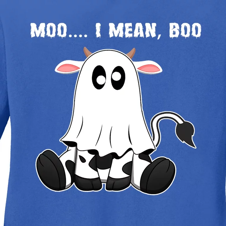 Moo I Mean Boo A Halloween Costume Boo Ghost Cow Cute Gift Ladies Long Sleeve Shirt