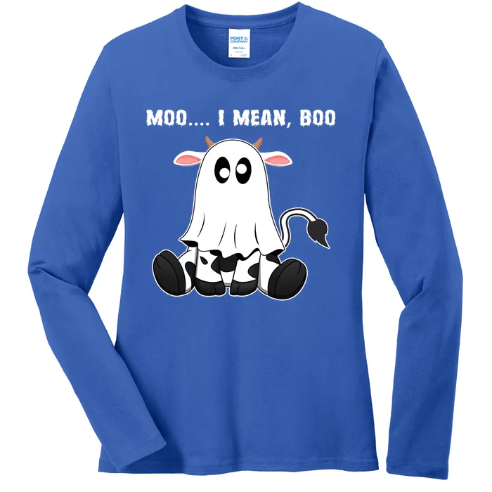 Moo I Mean Boo A Halloween Costume Boo Ghost Cow Cute Gift Ladies Long Sleeve Shirt