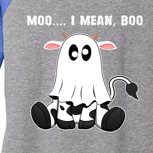 Moo I Mean Boo A Halloween Costume Boo Ghost Cow Cute Gift Women's Tri-Blend 3/4-Sleeve Raglan Shirt