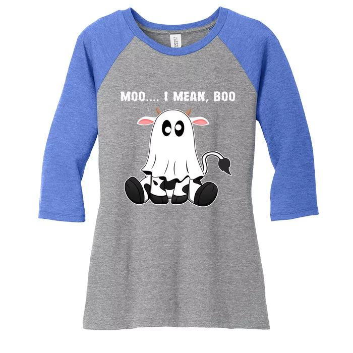 Moo I Mean Boo A Halloween Costume Boo Ghost Cow Cute Gift Women's Tri-Blend 3/4-Sleeve Raglan Shirt