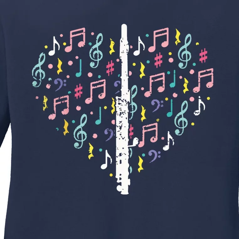 Musical Instruments Music Notes Lover Flute Ladies Long Sleeve Shirt