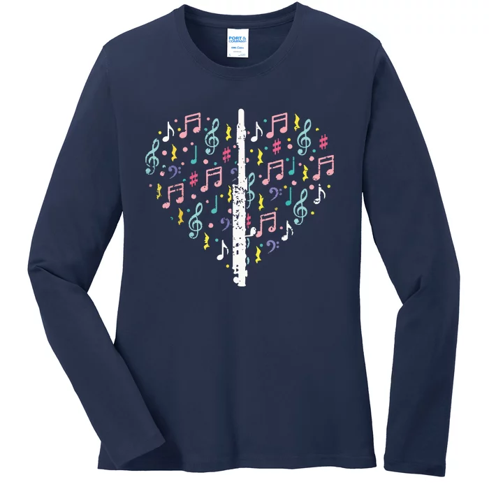 Musical Instruments Music Notes Lover Flute Ladies Long Sleeve Shirt