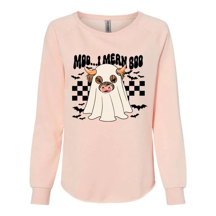 Moo... I Mean Boo Halloween Highland Cow Womens California Wash Sweatshirt