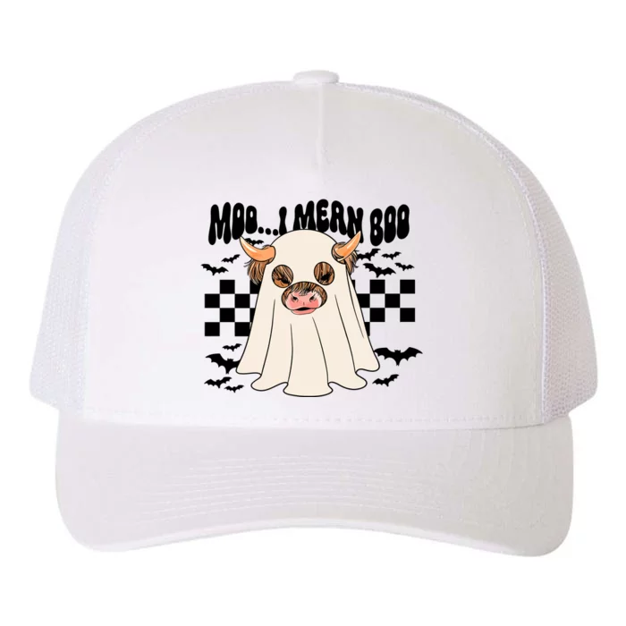 Moo... I Mean Boo Halloween Highland Cow Yupoong Adult 5-Panel Trucker Hat