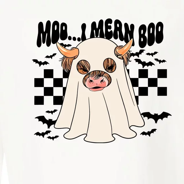 Moo... I Mean Boo Halloween Highland Cow Cropped Pullover Crew