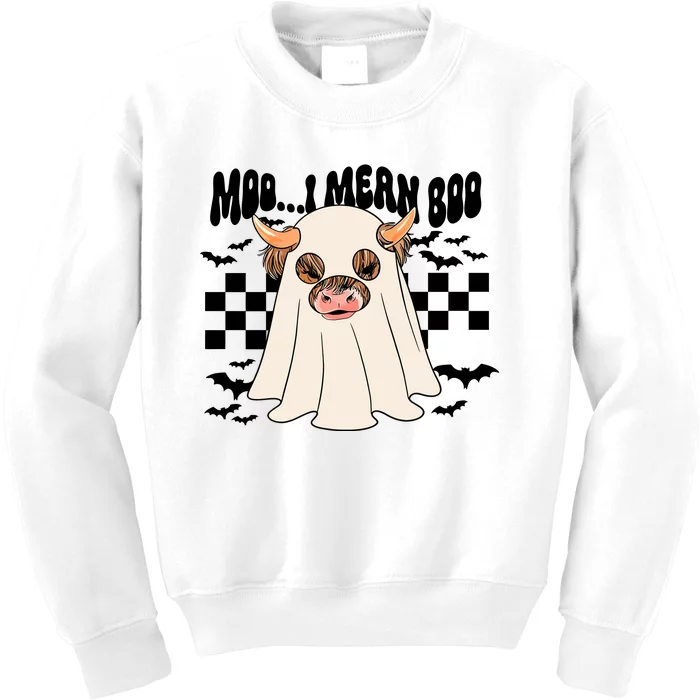 Moo... I Mean Boo Halloween Highland Cow Kids Sweatshirt