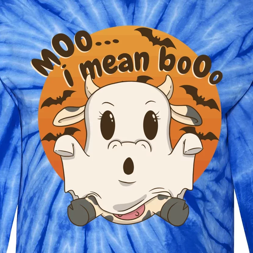 Moo I Mean Booo Cute Halloween Cow Ghost Gift Tie-Dye Long Sleeve Shirt