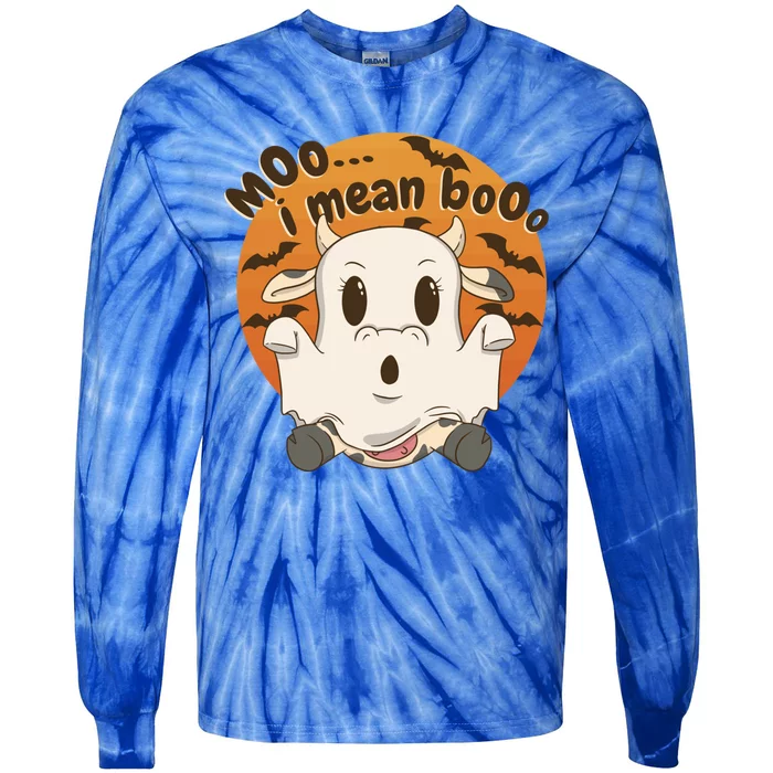 Moo I Mean Booo Cute Halloween Cow Ghost Gift Tie-Dye Long Sleeve Shirt