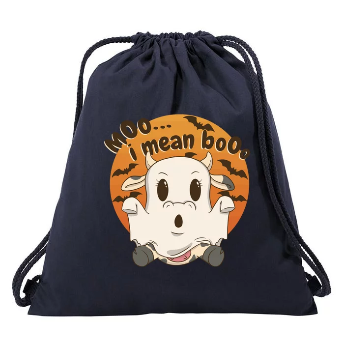 Moo I Mean Booo Cute Halloween Cow Ghost Gift Drawstring Bag