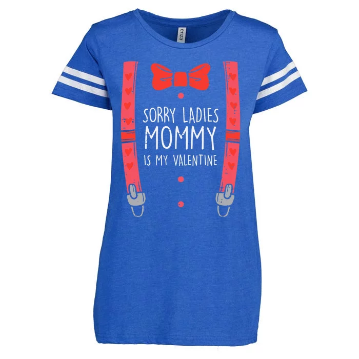 Mommy Is My Valentine Suspenders Bow Tie Boy Enza Ladies Jersey Football T-Shirt