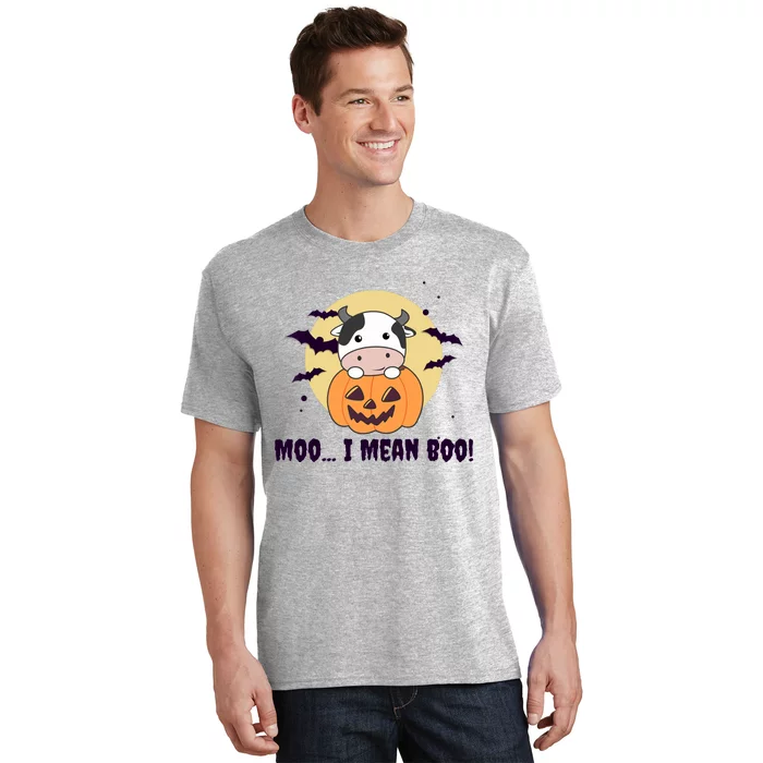 Moo I Mean Boo Cute Kawaii Halloween Cow Ghost T-Shirt