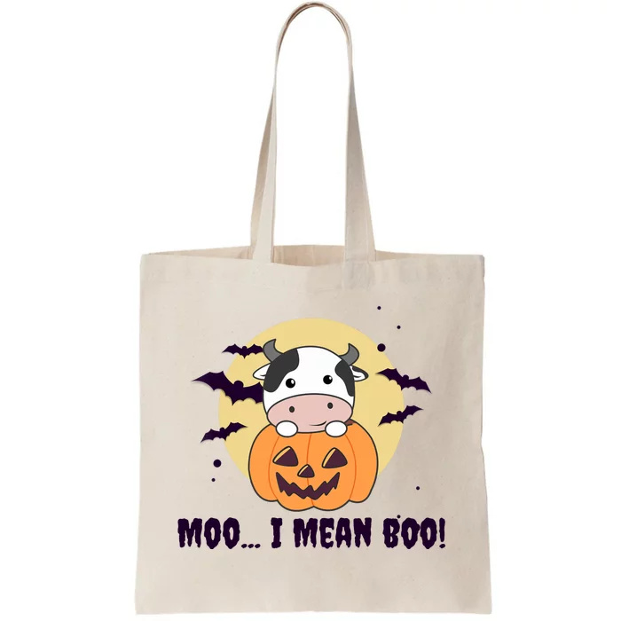 Moo I Mean Boo Cute Kawaii Halloween Cow Ghost Tote Bag