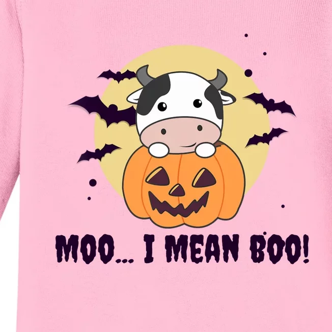 Moo I Mean Boo Cute Kawaii Halloween Cow Ghost Baby Long Sleeve Bodysuit