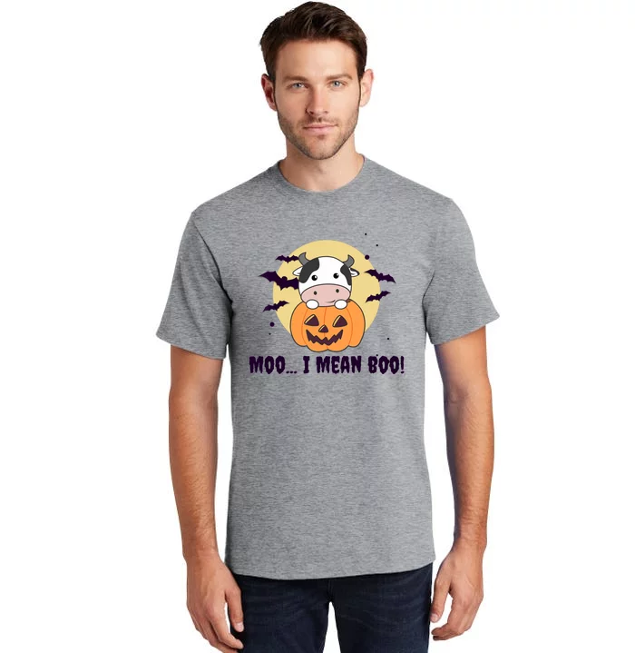 Moo I Mean Boo Cute Kawaii Halloween Cow Ghost Tall T-Shirt