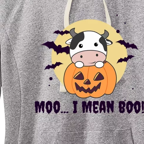 Moo I Mean Boo Cute Kawaii Halloween Cow Ghost Women's Fleece Hoodie