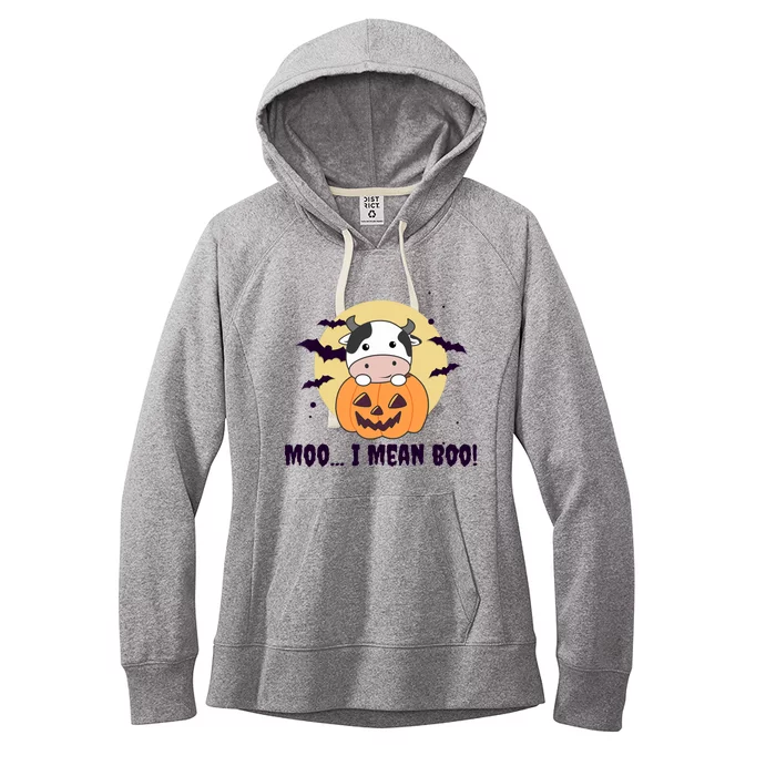 Moo I Mean Boo Cute Kawaii Halloween Cow Ghost Women's Fleece Hoodie