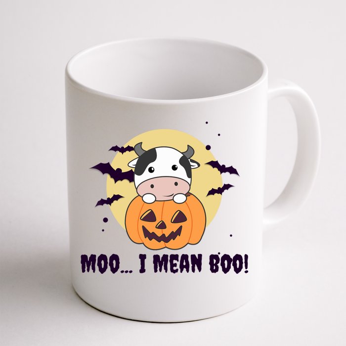 Moo I Mean Boo Cute Kawaii Halloween Cow Ghost Front & Back Coffee Mug