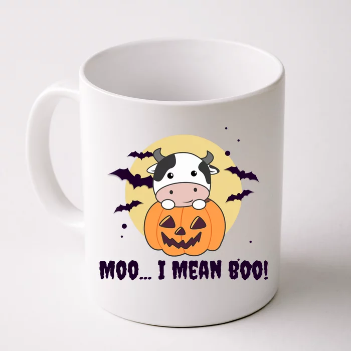 Moo I Mean Boo Cute Kawaii Halloween Cow Ghost Front & Back Coffee Mug