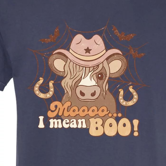 Moo I Mean Boo Ghost Cow Cow Hat Western Halloween Meaningful Gift Garment-Dyed Heavyweight T-Shirt