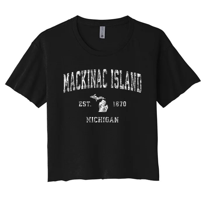 Mackinac Island Michigan Mi Vintage Athletic Sports Design Women's Crop Top Tee