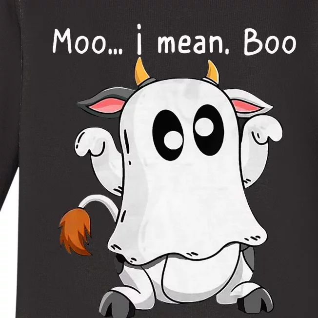 Moo I Mean Boo Ghost Cow Ghost Cow Halloween Farmer Baby Long Sleeve Bodysuit