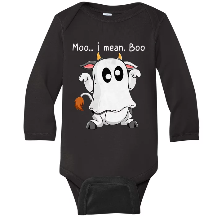 Moo I Mean Boo Ghost Cow Ghost Cow Halloween Farmer Baby Long Sleeve Bodysuit