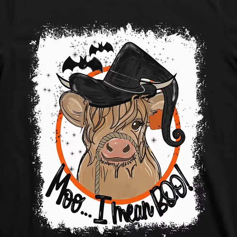 Moo I Mean Boo Ghost Witch Cow Bleached Funny Halloween T-Shirt