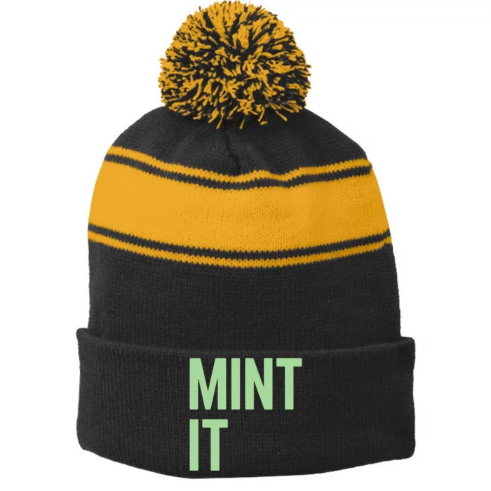 Mint It NFT Funny Crypto Currency Stripe Pom Pom Beanie